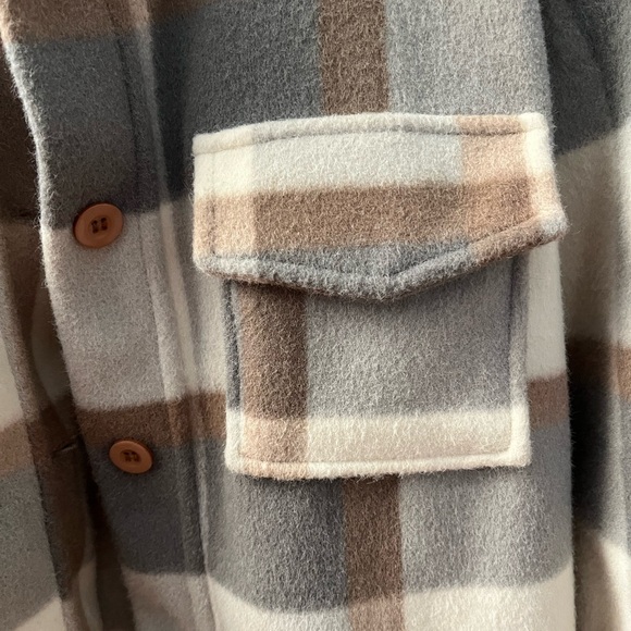 Cotton Emporium Plaid Wool Shacket in Cream, Gray, and Brown - Picture 3 of 7
